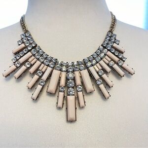 Egyptian Style Light Pink and Crystal Gold Tone Statement Necklace